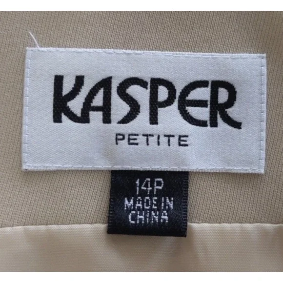 VTG Kasper Suit Jacket / Top Blouse Set Women's 14P 14 Petite Black Tan Career - Picture 13 of 16